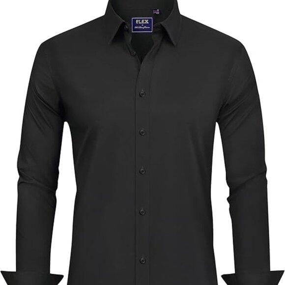 Men's Dress Shirts Stretch Stain Shield Long Sleeve Solid Formal Shirt Business - Picture 3 of 4
